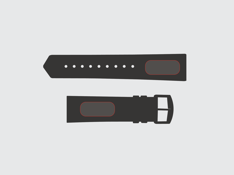 Diagrama de la correa del reloj con las áreas donde se marca el logotipo.